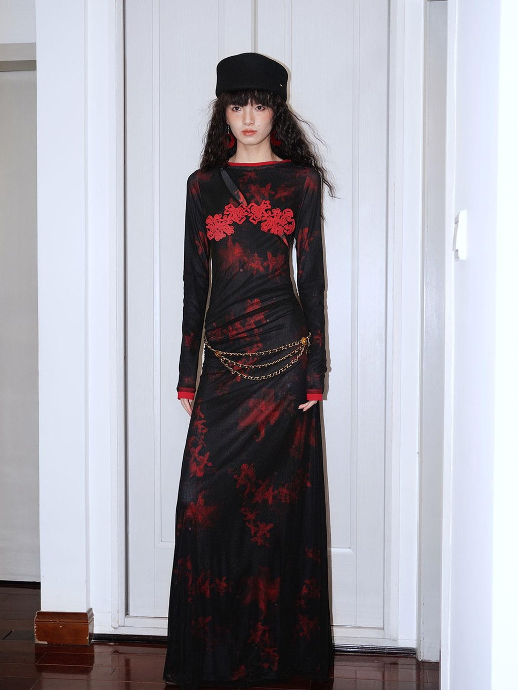 badtaste Western Double Layer Printed Embroidered Slim Fit Women's Bodycon Maxi Dresses