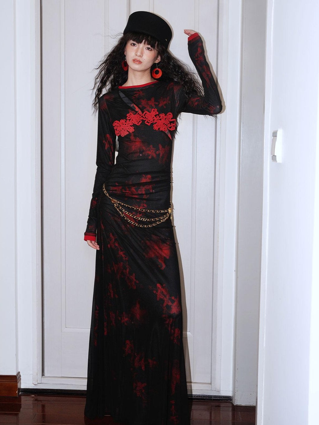 badtaste Western Double Layer Printed Embroidered Slim Fit Women's Bodycon Maxi Dresses