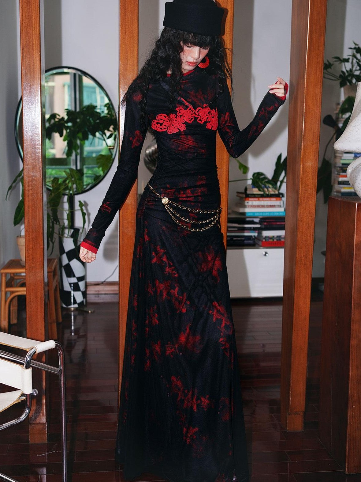 badtaste Western Double Layer Printed Embroidered Slim Fit Women's Bodycon Maxi Dresses
