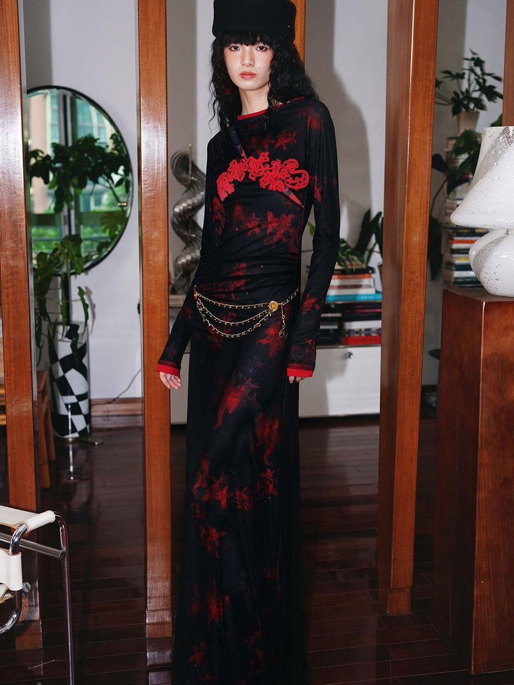 badtaste Western Double Layer Printed Embroidered Slim Fit Women's Bodycon Maxi Dresses
