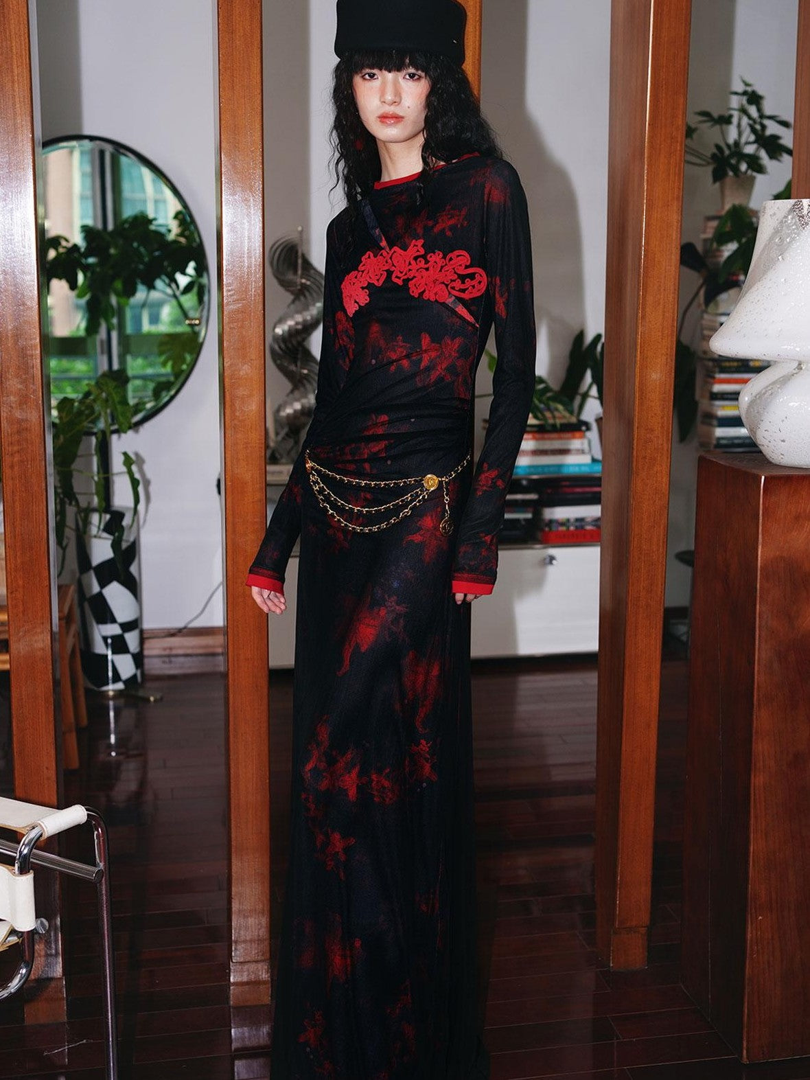badtaste Western Double Layer Printed Embroidered Slim Fit Women's Bodycon Maxi Dresses