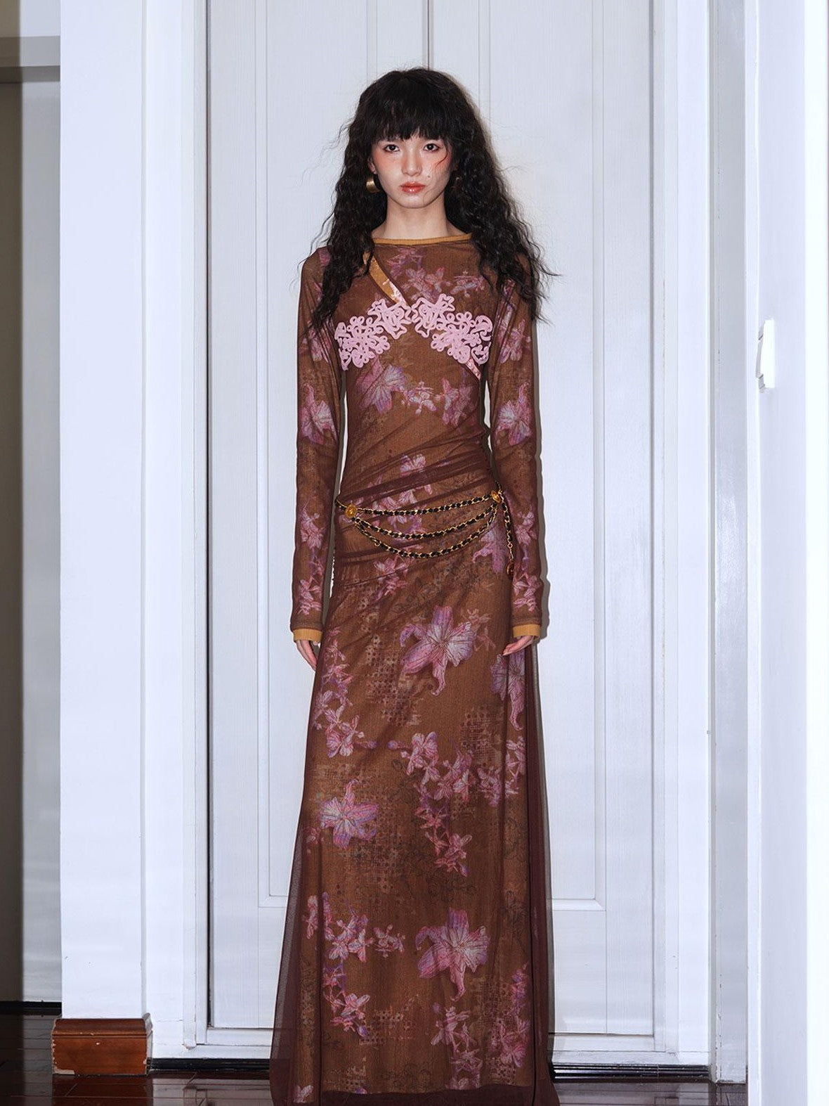 badtaste Western Double Layer Printed Embroidered Slim Fit Women's Bodycon Maxi Dresses