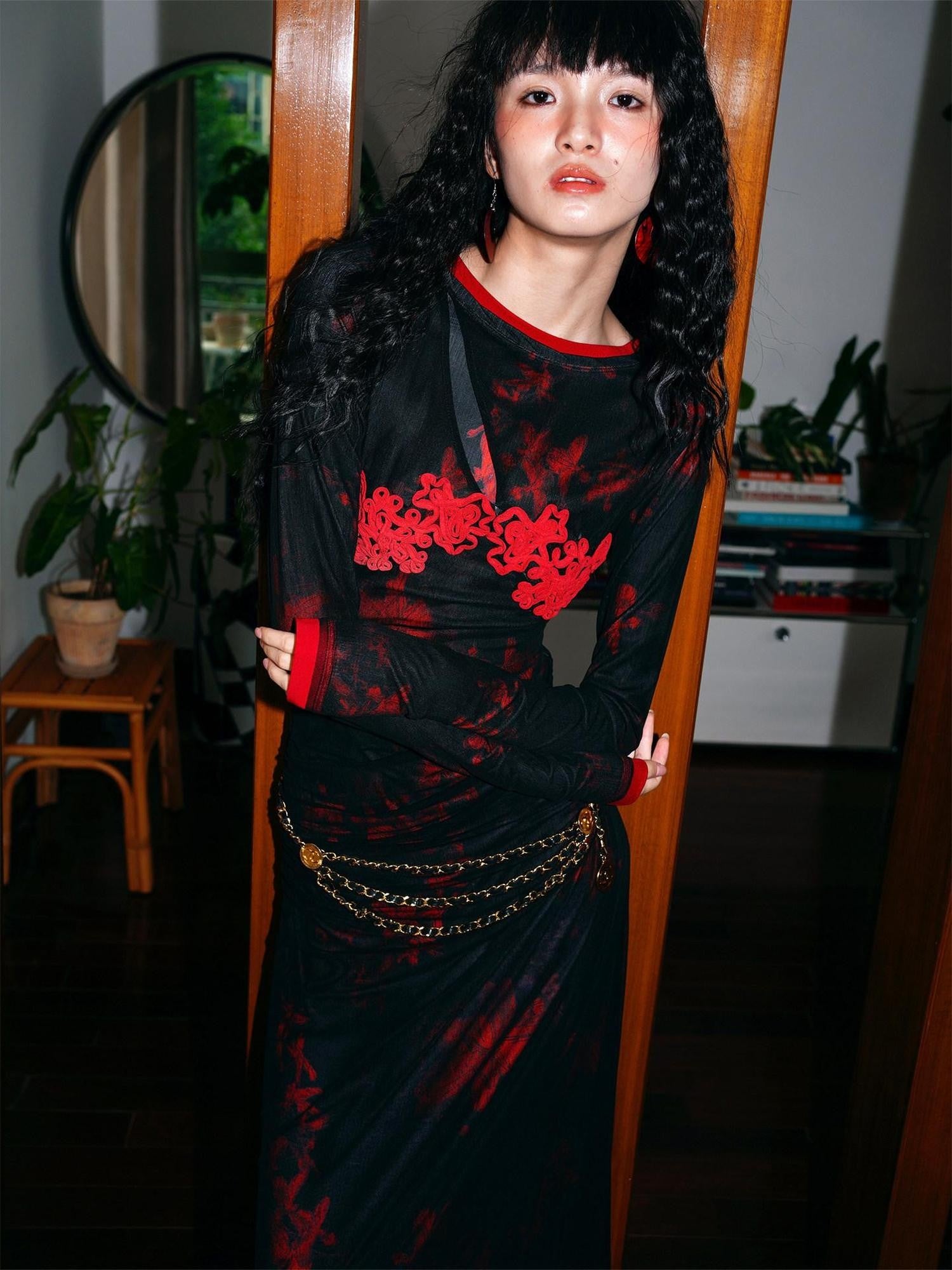 badtaste Western Double Layer Printed Embroidered Slim Fit Women's Bodycon Maxi Dresses