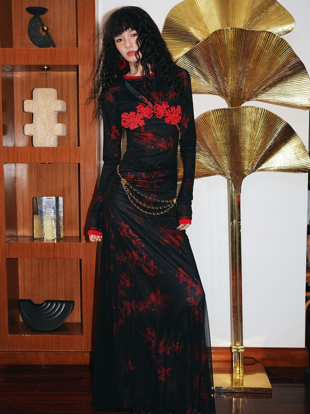 badtaste Western Double Layer Printed Embroidered Slim Fit Women's Bodycon Maxi Dresses