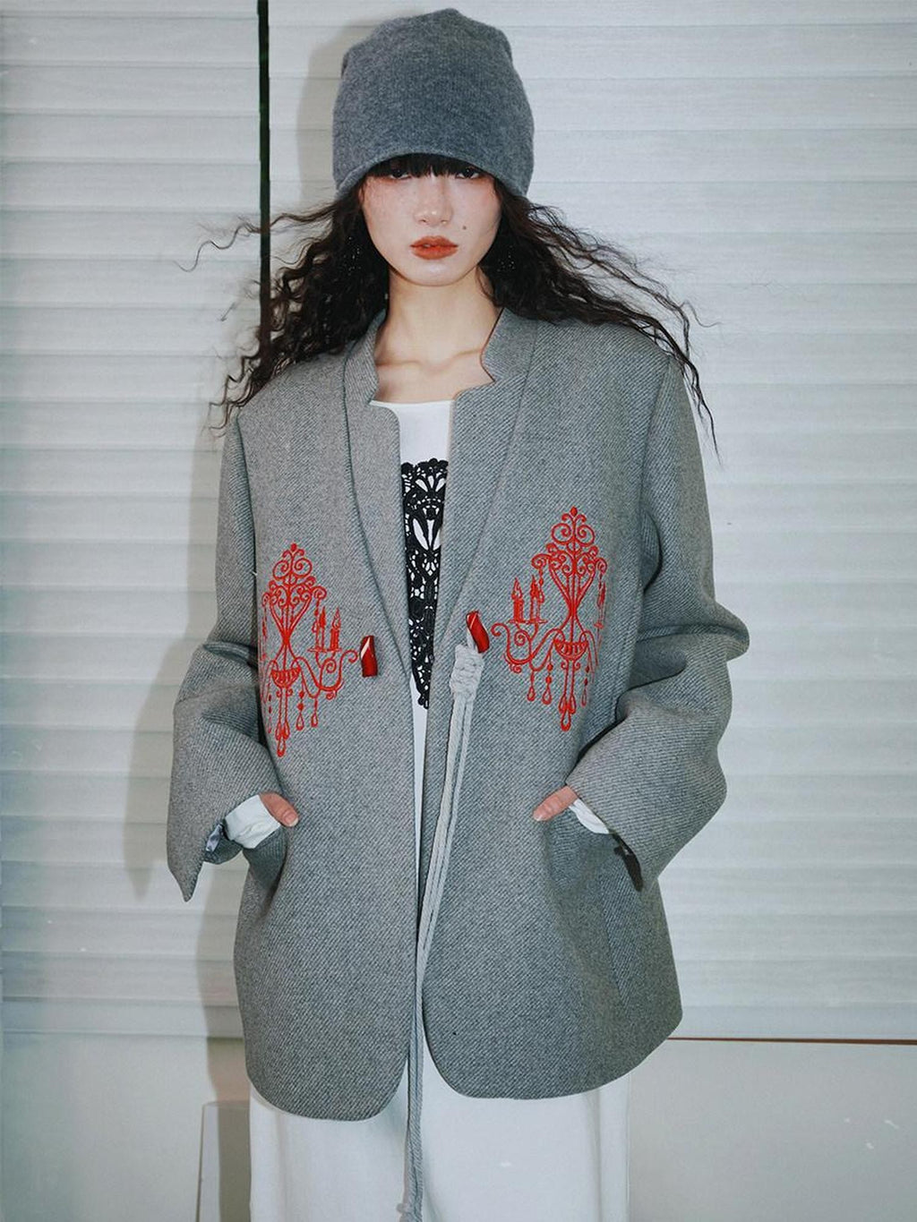 badtaste Western Embroidered Frog Button Vintage Women's Wool Alpaca Blazers