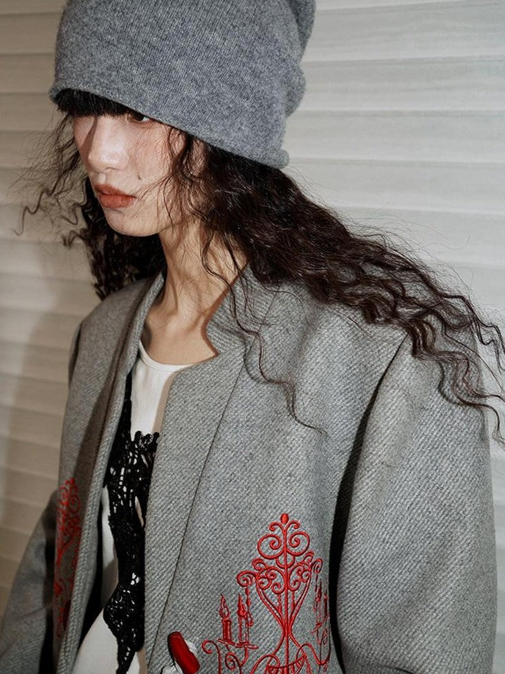 badtaste Western Embroidered Frog Button Vintage Women's Wool Alpaca Blazers