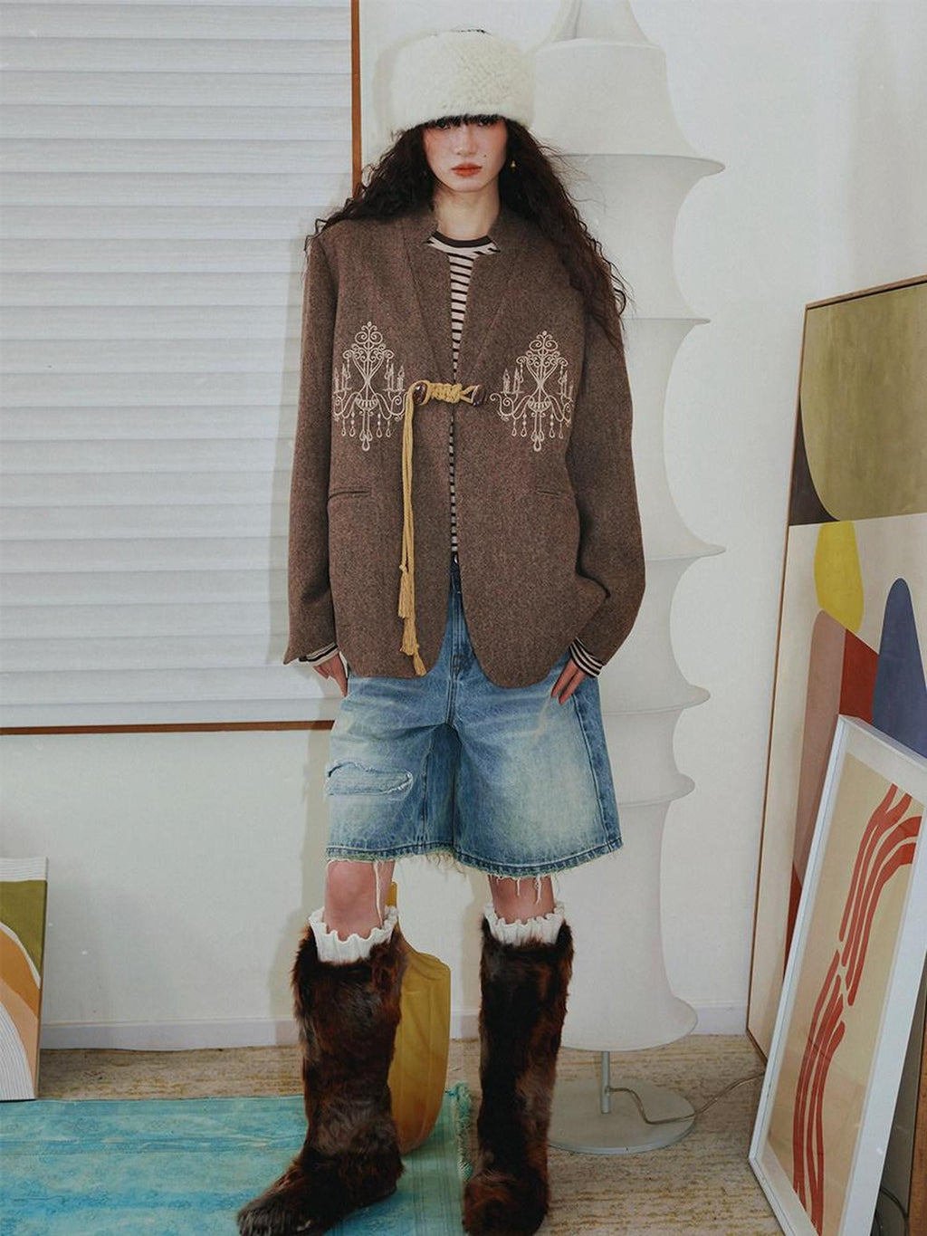 badtaste Western Embroidered Frog Button Vintage Women's Wool Alpaca Blazers