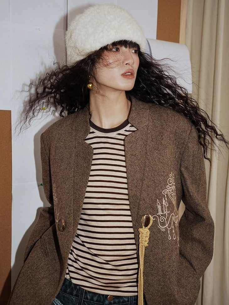 badtaste Western Embroidered Frog Button Vintage Women's Wool Alpaca Blazers