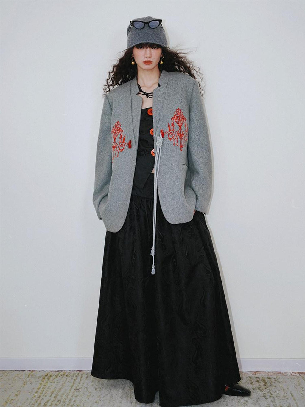 badtaste Western Embroidered Frog Button Vintage Women's Wool Alpaca Blazers