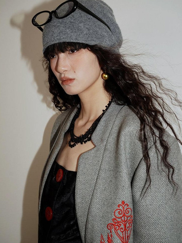 badtaste Western Embroidered Frog Button Vintage Women's Wool Alpaca Blazers