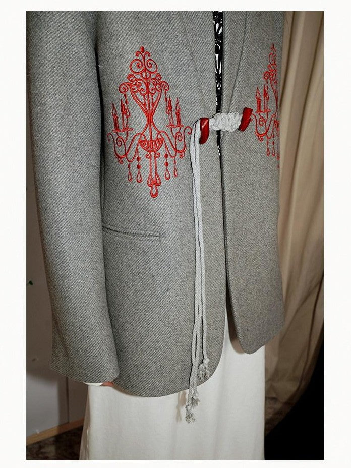 badtaste Western Embroidered Frog Button Vintage Women's Wool Alpaca Blazers