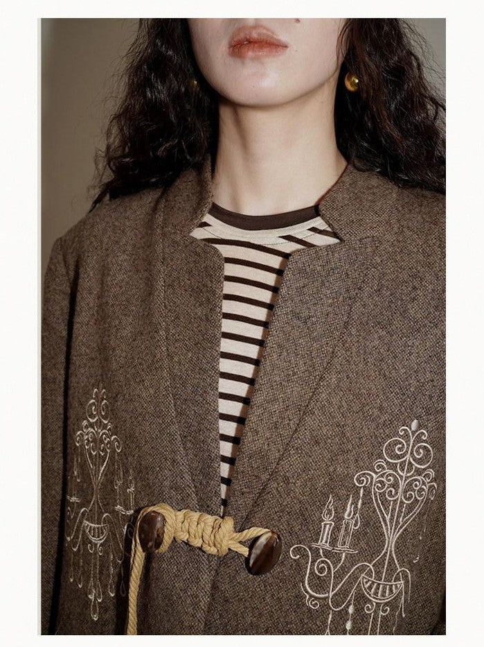 badtaste Western Embroidered Frog Button Vintage Women's Wool Alpaca Blazers