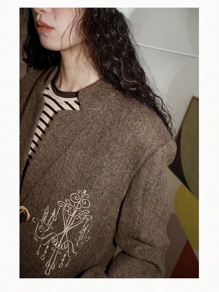 badtaste Western Embroidered Frog Button Vintage Women's Wool Alpaca Blazers