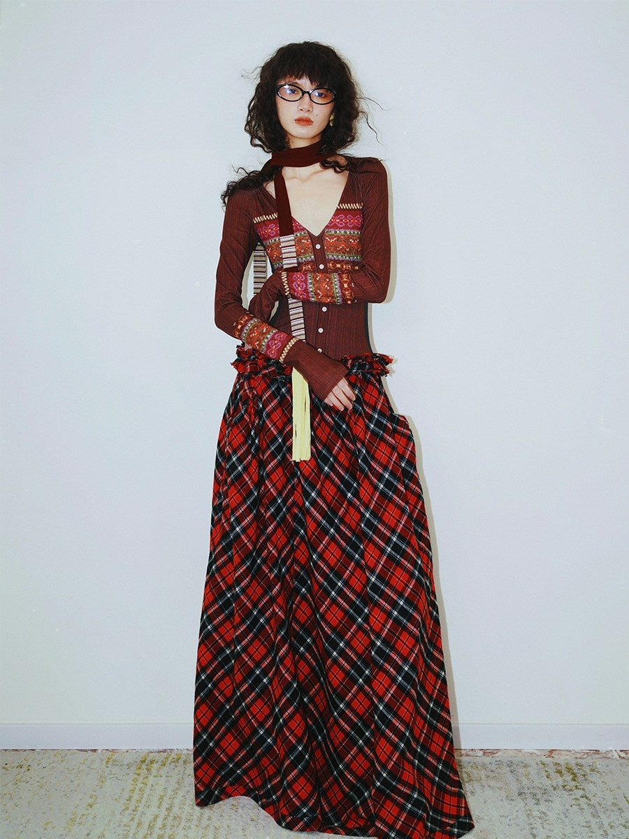 badtaste_Western_Fair_Isle_Print_Plaid_Patchwork_Women's_Cotton_Casual_Maxi_Dresses_861324488319_MISSTT