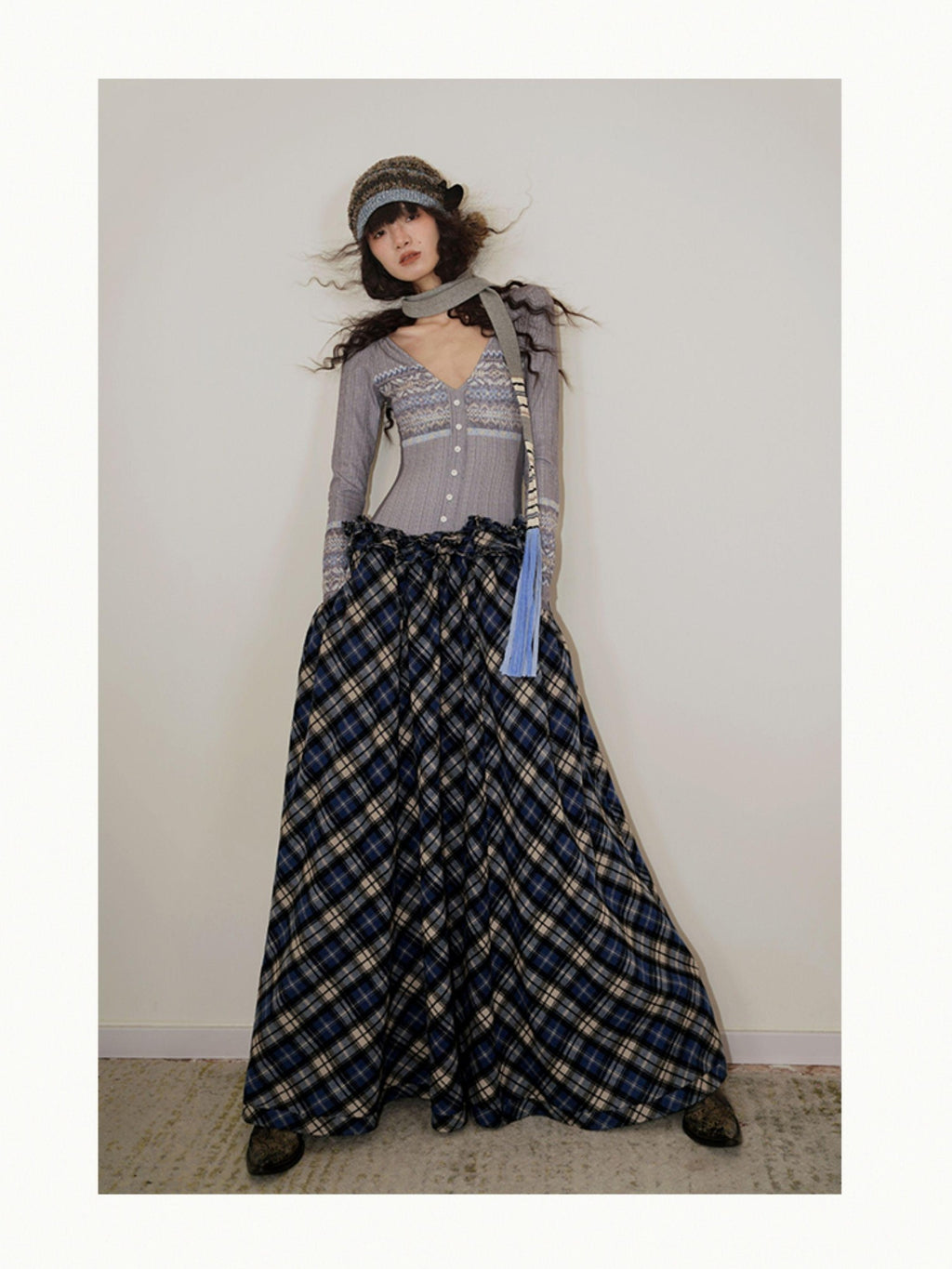 badtaste Western Fair Isle Print Plaid Patchwork Women's Cotton Casual Maxi Dresses