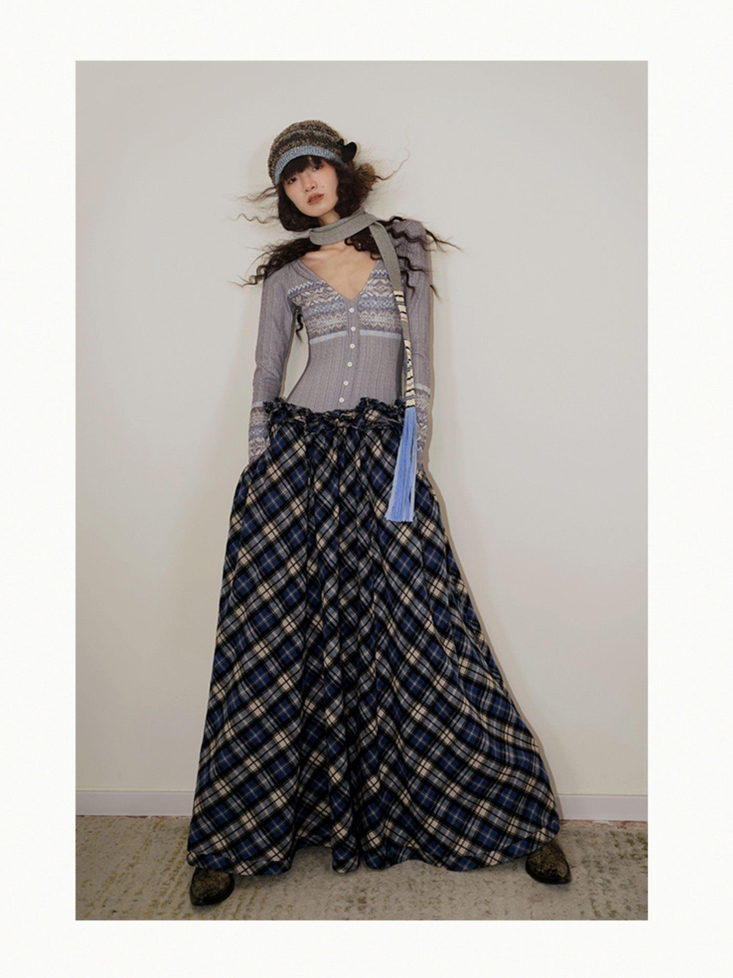 badtaste Western Fair Isle Print Plaid Patchwork Women's Cotton Casual Maxi Dresses