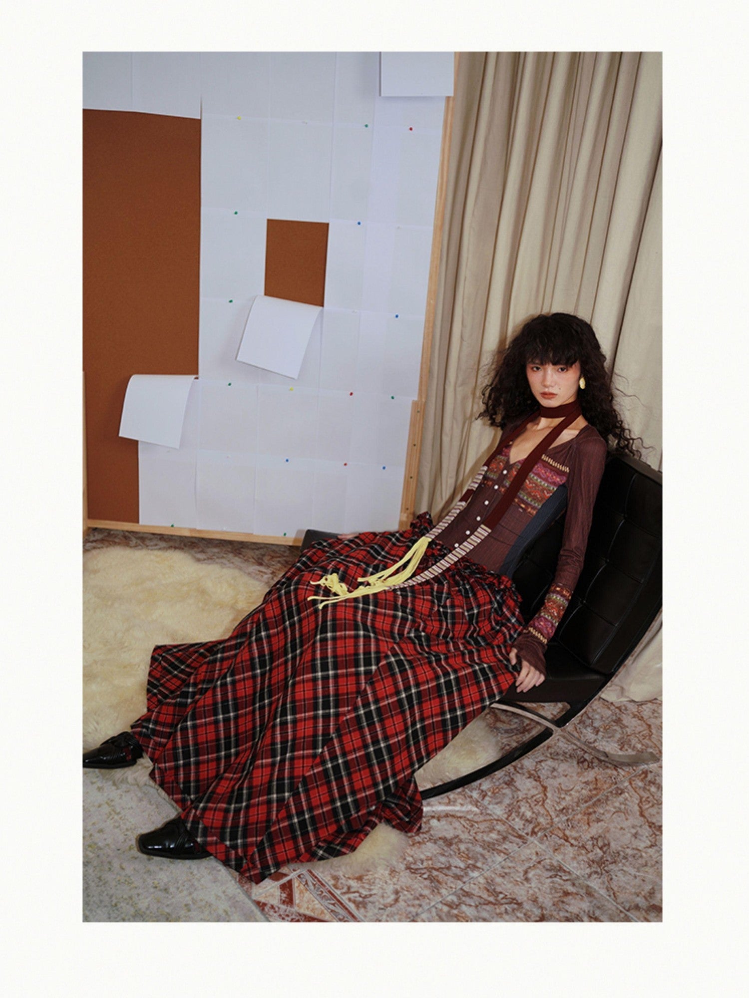 badtaste Western Fair Isle Print Plaid Patchwork Women's Cotton Casual Maxi Dresses