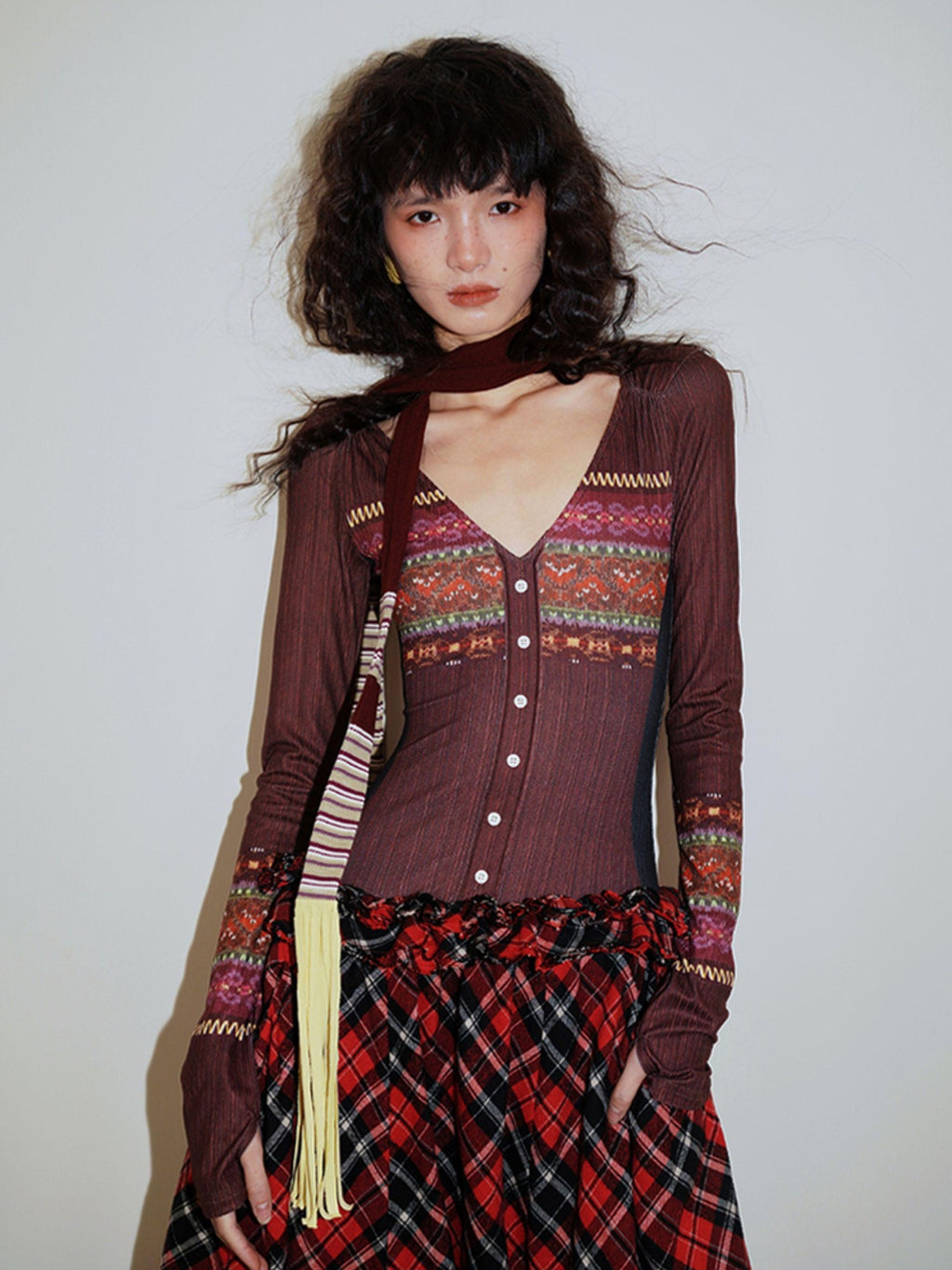 badtaste Western Fair Isle Print Plaid Patchwork Women's Cotton Casual Maxi Dresses
