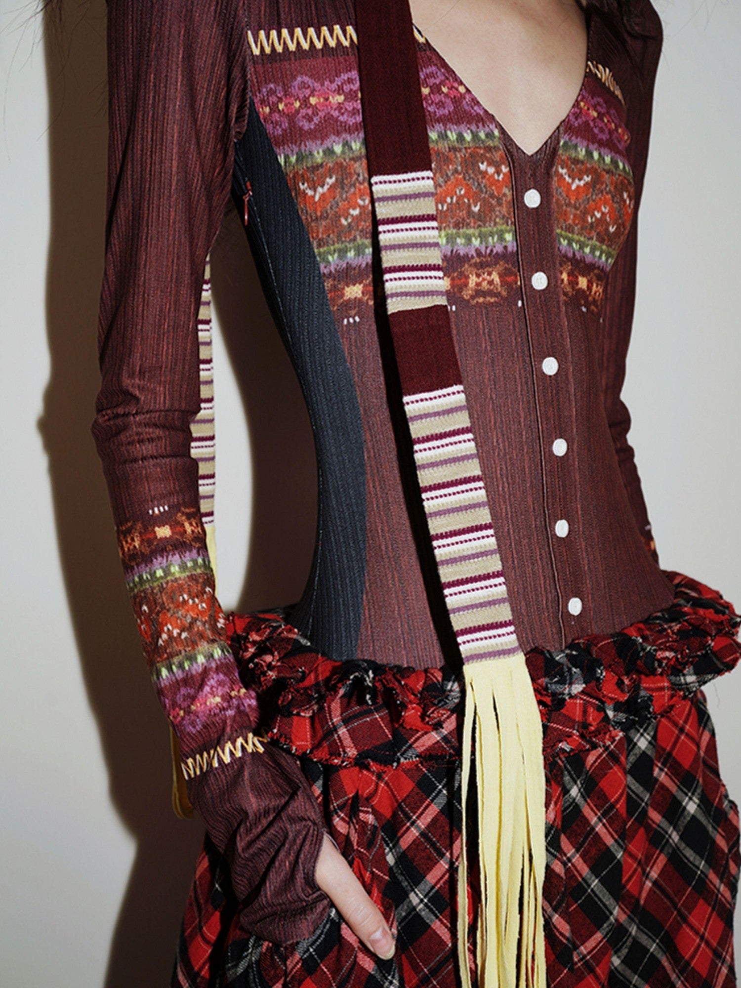 badtaste Western Fair Isle Print Plaid Patchwork Women's Cotton Casual Maxi Dresses