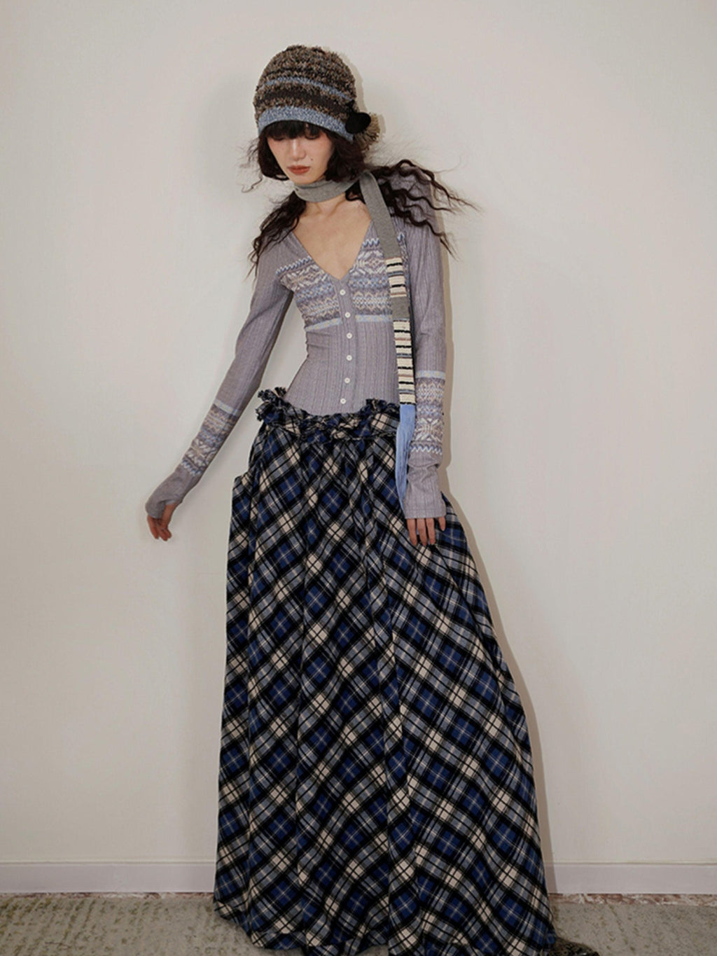 badtaste Western Fair Isle Print Plaid Patchwork Women's Cotton Casual Maxi Dresses