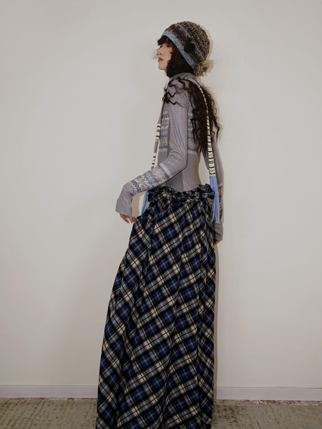 badtaste Western Fair Isle Print Plaid Patchwork Women's Cotton Casual Maxi Dresses