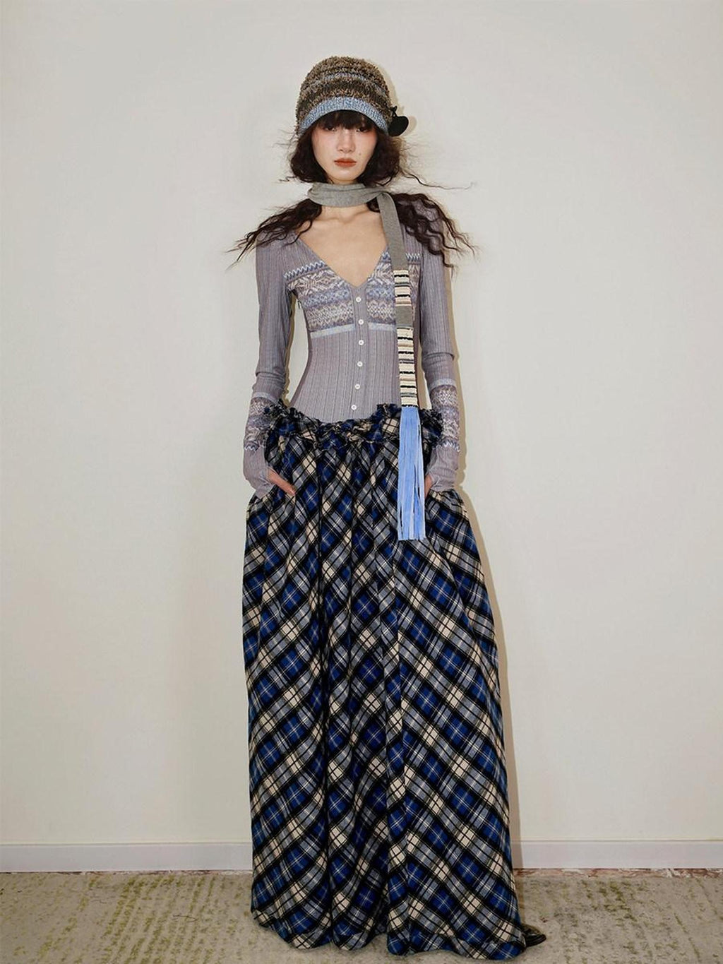 badtaste Western Fair Isle Print Plaid Patchwork Women's Cotton Casual Maxi Dresses