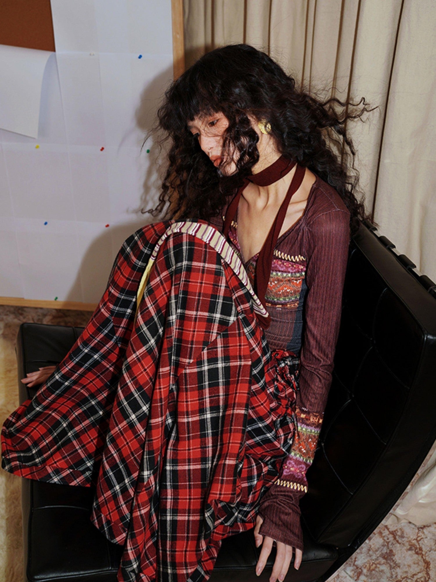 badtaste Western Fair Isle Print Plaid Patchwork Women's Cotton Casual Maxi Dresses