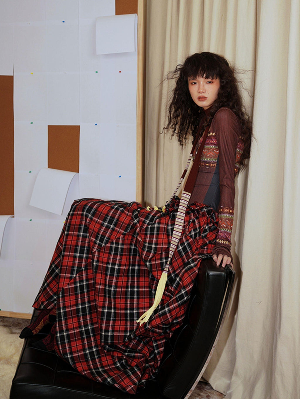 badtaste Western Fair Isle Print Plaid Patchwork Women's Cotton Casual Maxi Dresses