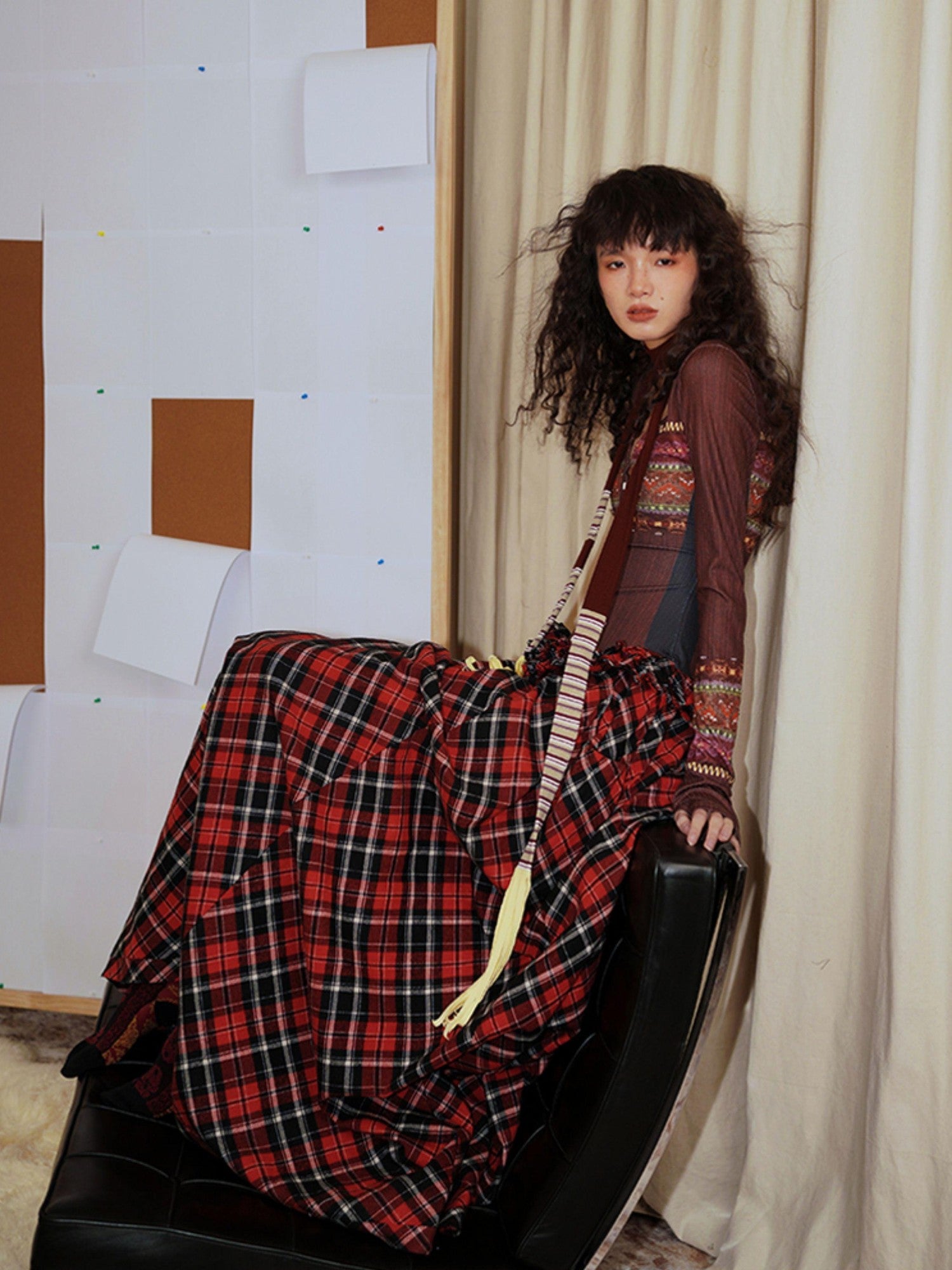 badtaste Western Fair Isle Print Plaid Patchwork Women's Cotton Casual Maxi Dresses