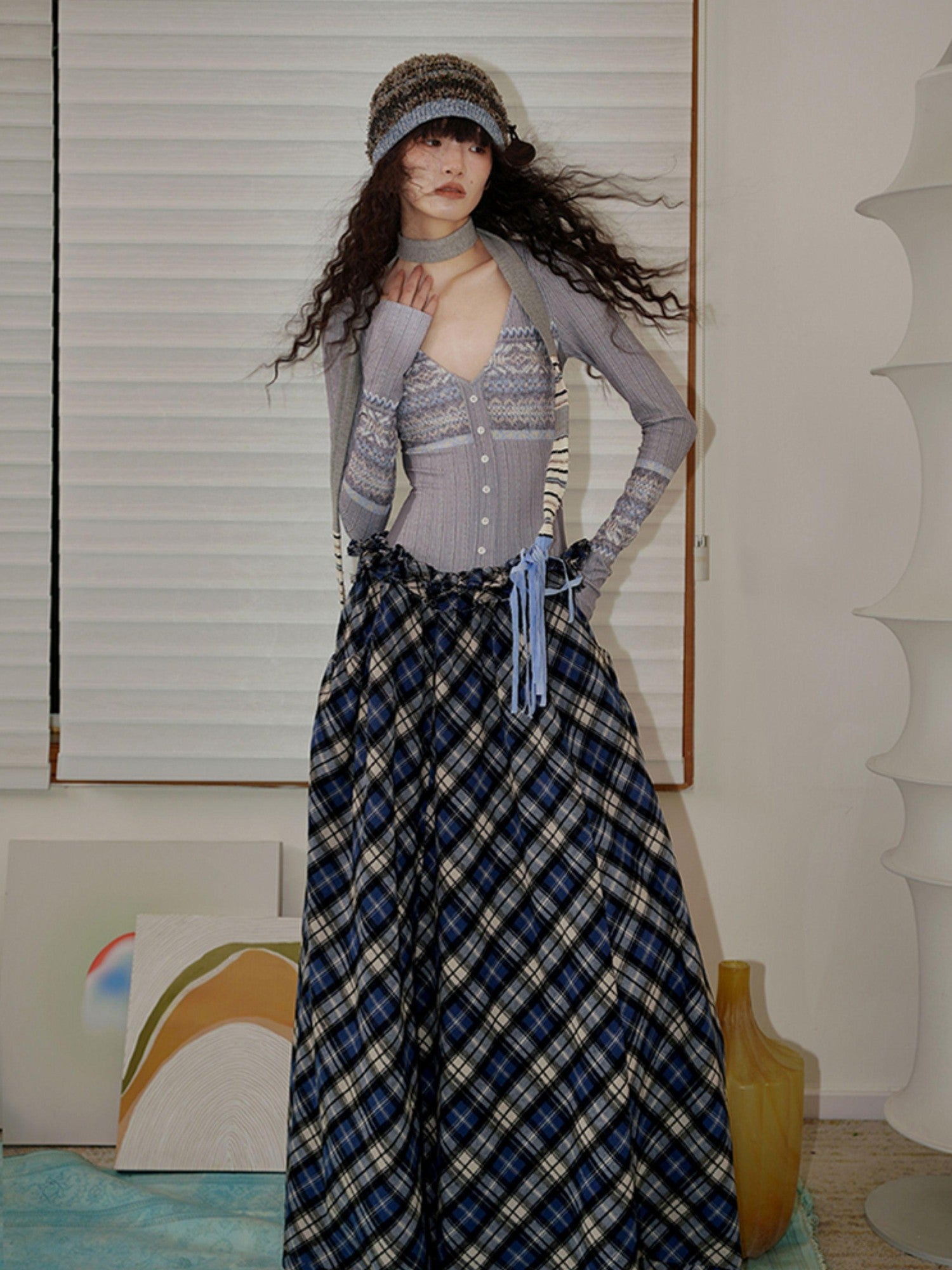 badtaste Western Fair Isle Print Plaid Patchwork Women's Cotton Casual Maxi Dresses