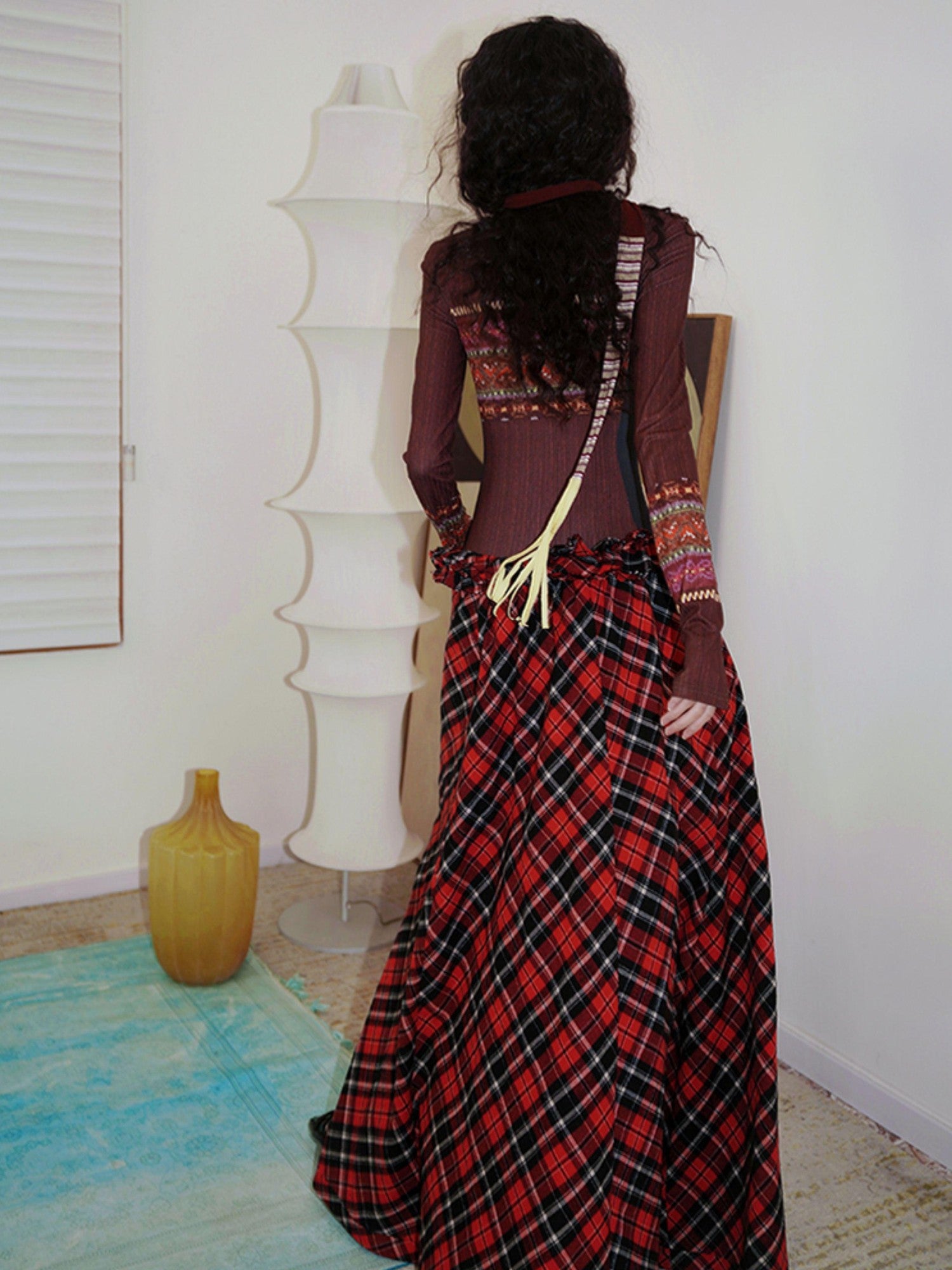 badtaste Western Fair Isle Print Plaid Patchwork Women's Cotton Casual Maxi Dresses