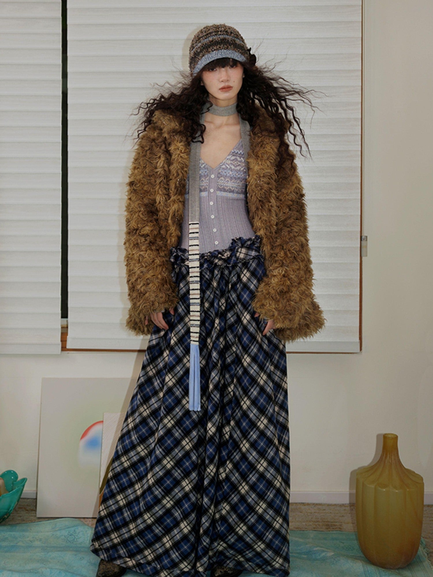 badtaste Western Fair Isle Print Plaid Patchwork Women's Cotton Casual Maxi Dresses