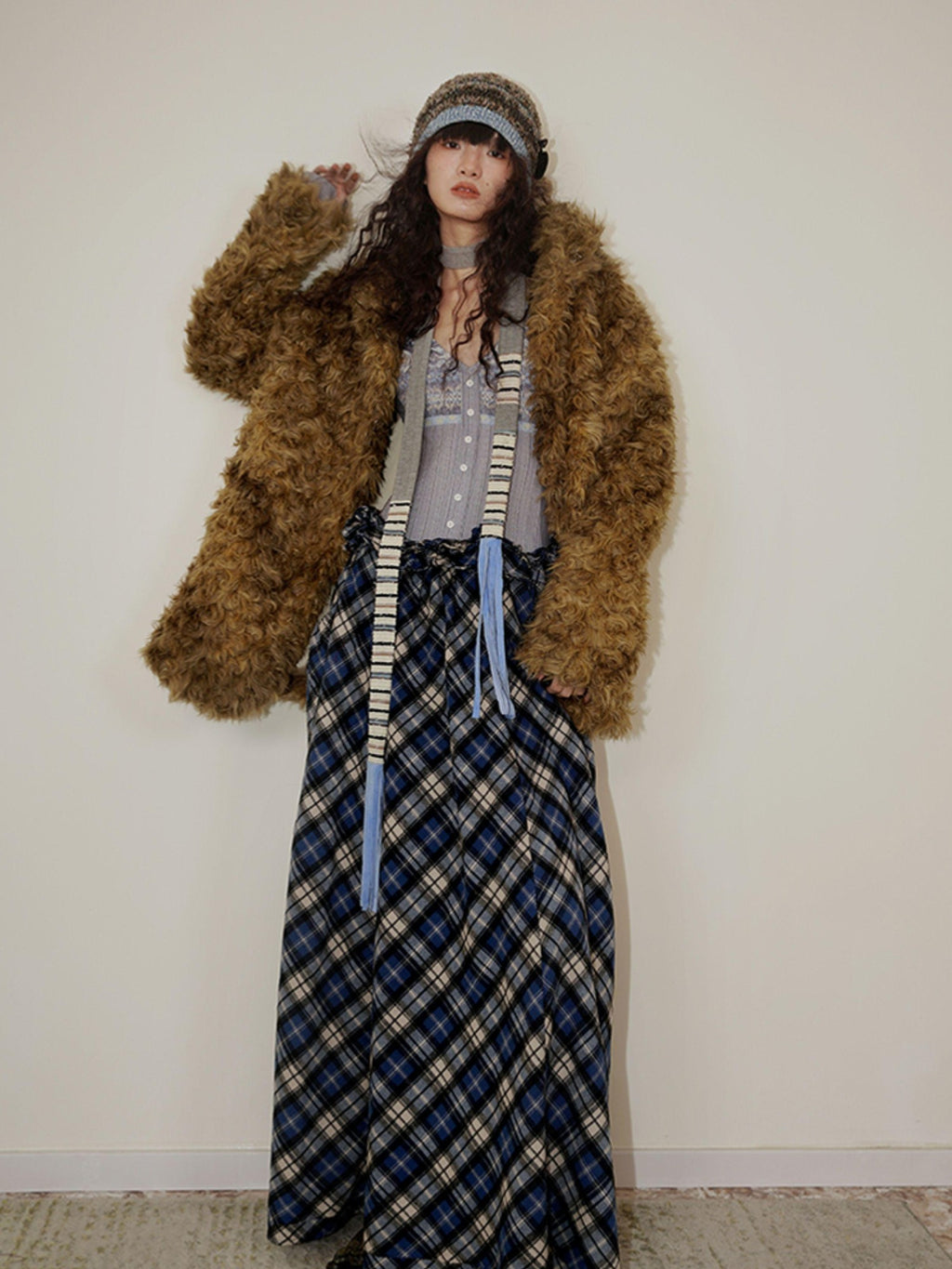 badtaste Western Fair Isle Print Plaid Patchwork Women's Cotton Casual Maxi Dresses
