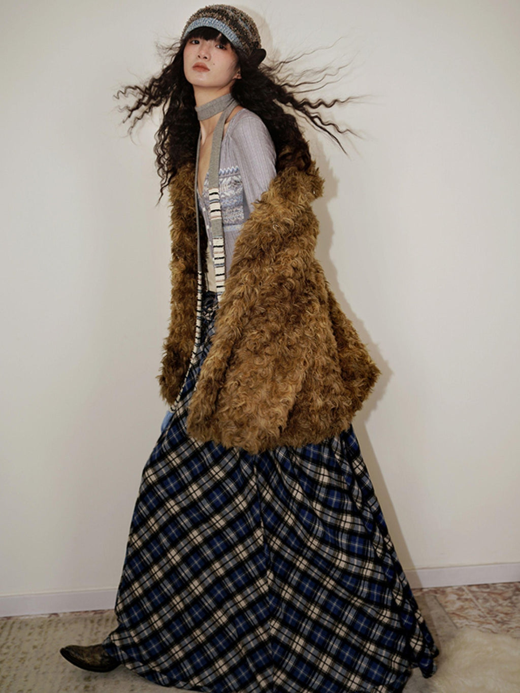 badtaste Western Fair Isle Print Plaid Patchwork Women's Cotton Casual Maxi Dresses