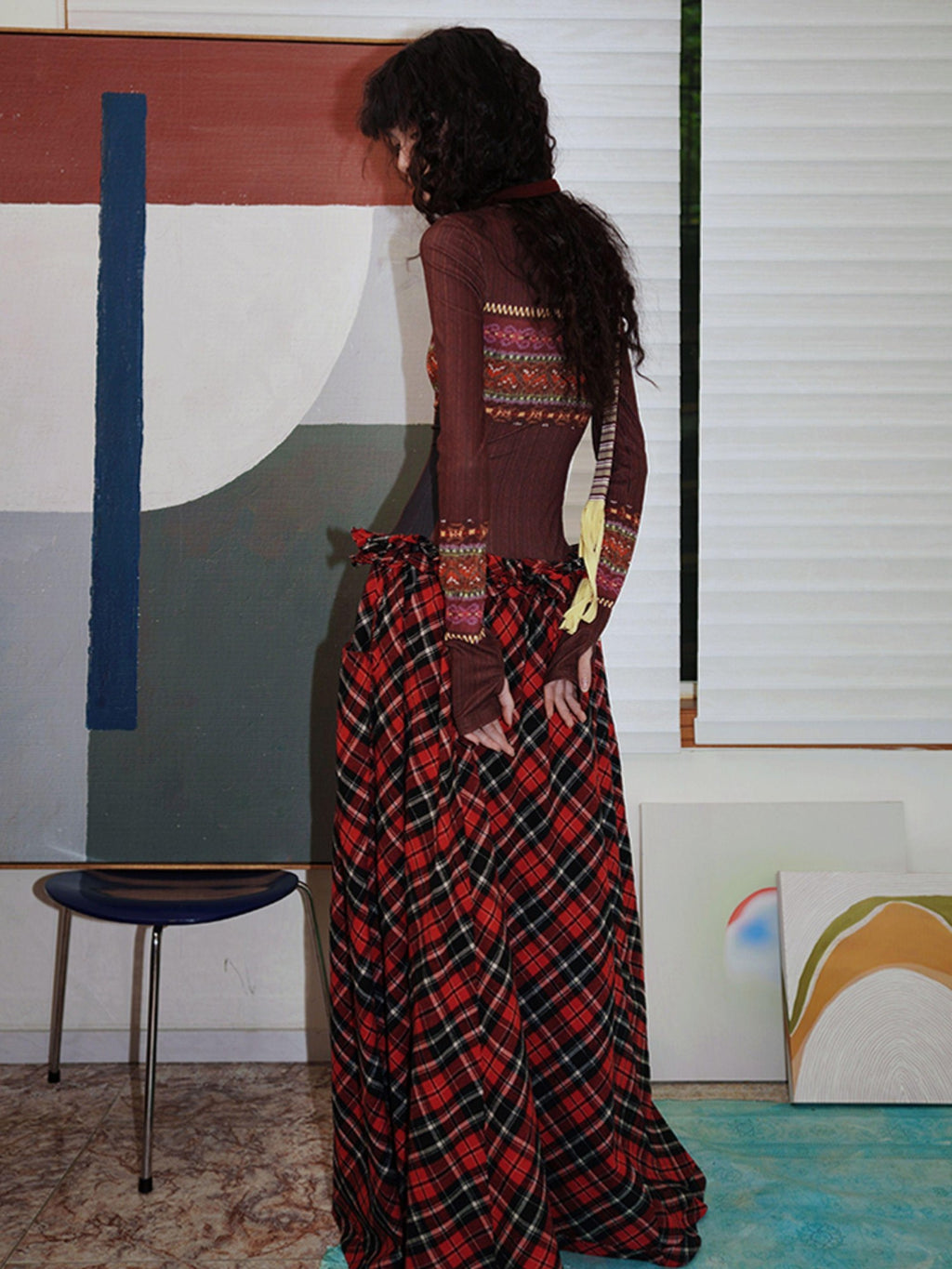 badtaste Western Fair Isle Print Plaid Patchwork Women's Cotton Casual Maxi Dresses