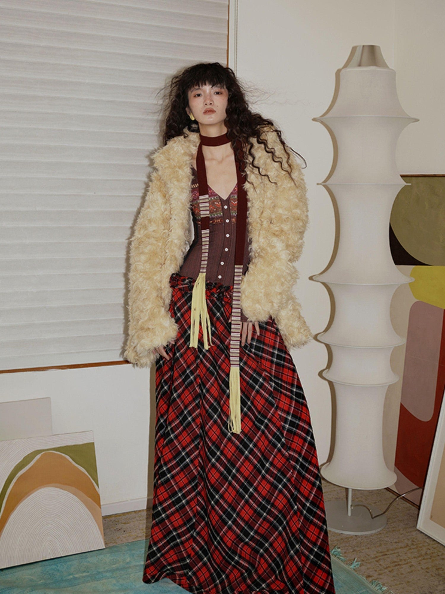 badtaste Western Fair Isle Print Plaid Patchwork Women's Cotton Casual Maxi Dresses