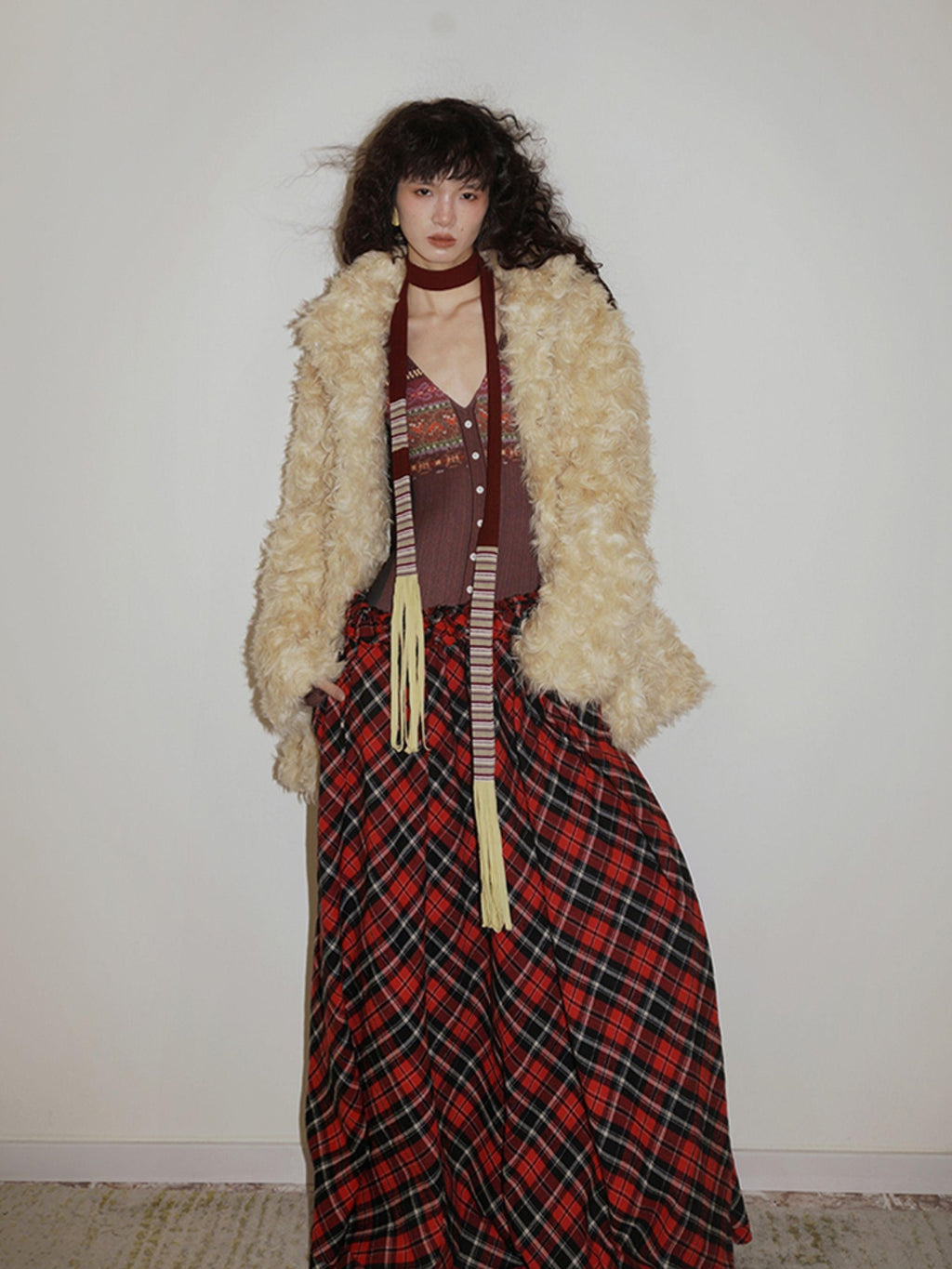 badtaste Western Fair Isle Print Plaid Patchwork Women's Cotton Casual Maxi Dresses