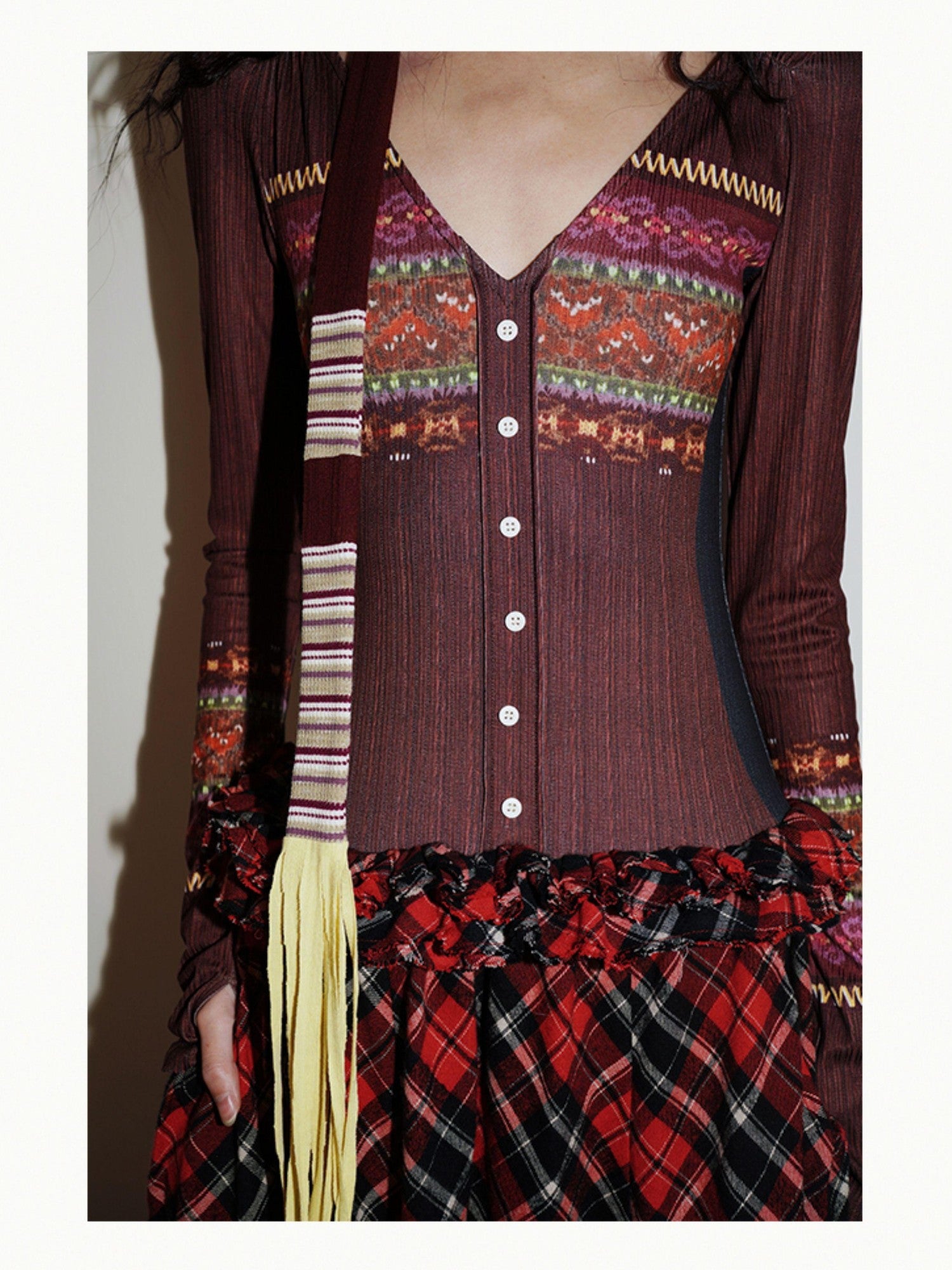 badtaste Western Fair Isle Print Plaid Patchwork Women's Cotton Casual Maxi Dresses