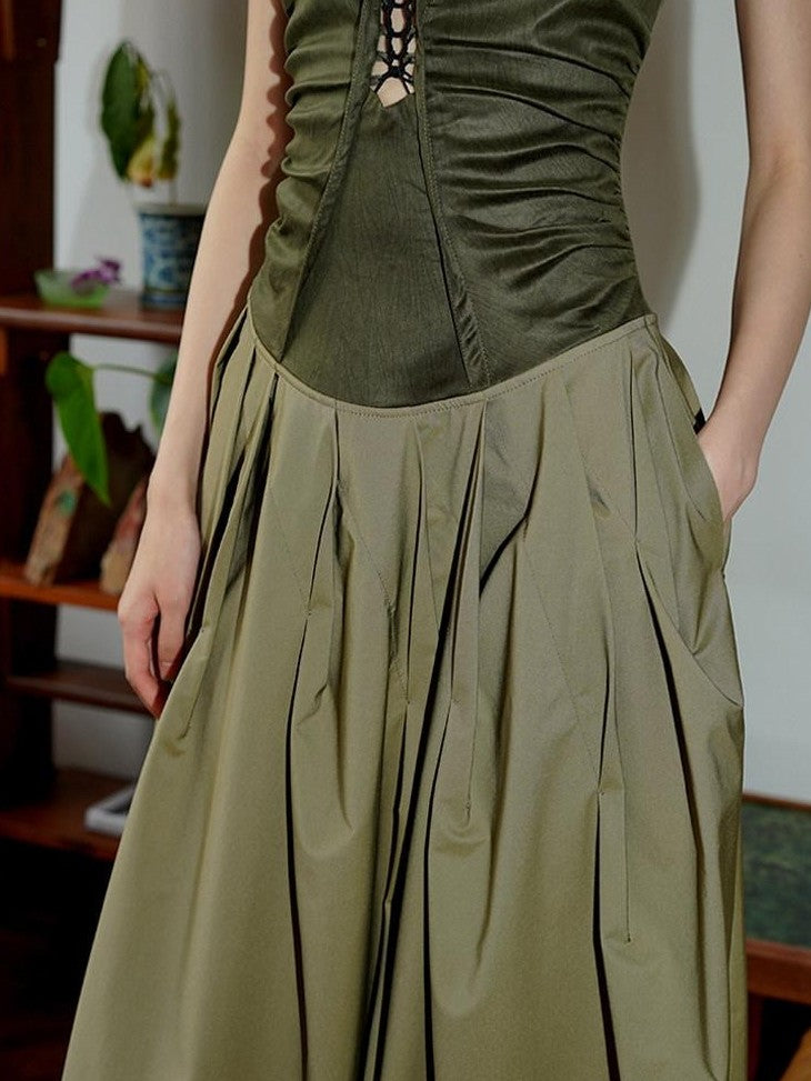 badtaste Western Faux Leather Patchwork Cutout Strappy Women's Slip Maxi Dresses