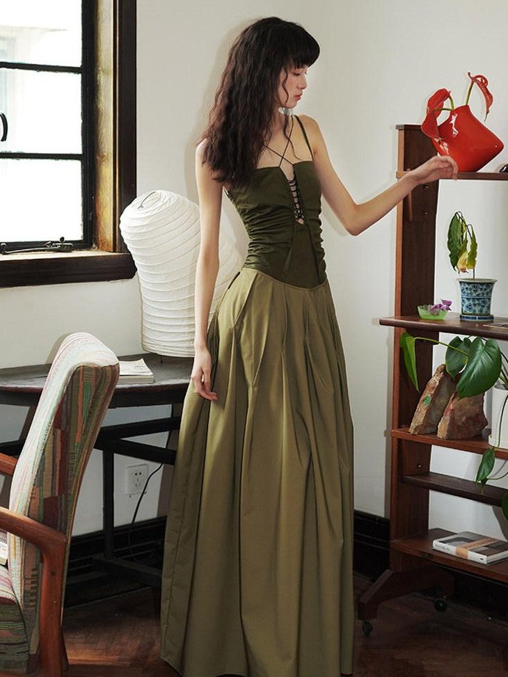 badtaste Western Faux Leather Patchwork Cutout Strappy Women's Slip Maxi Dresses