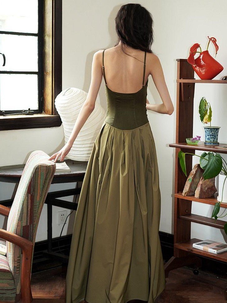 badtaste Western Faux Leather Patchwork Cutout Strappy Women's Slip Maxi Dresses