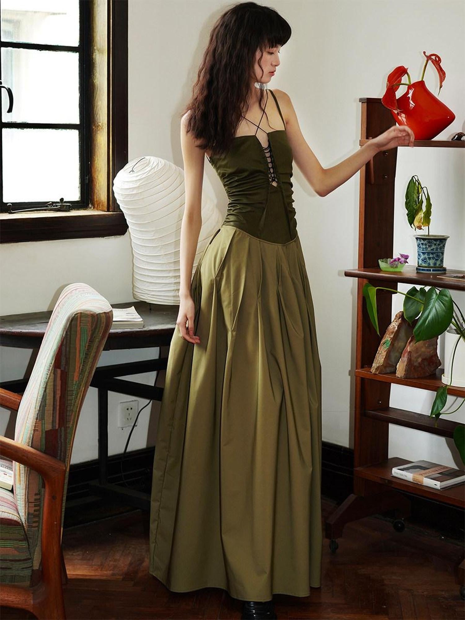 badtaste Western Faux Leather Patchwork Cutout Strappy Women's Slip Maxi Dresses