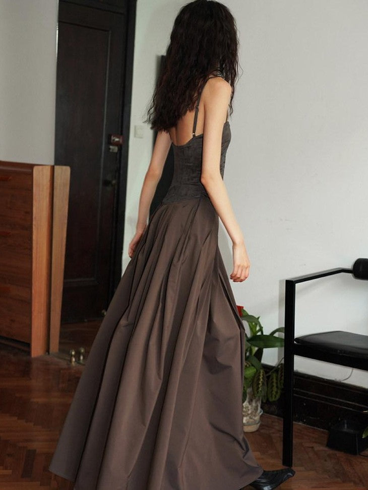 badtaste Western Faux Leather Patchwork Cutout Strappy Women's Slip Maxi Dresses