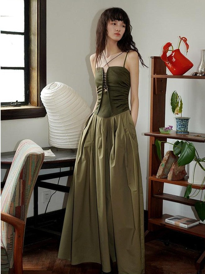 badtaste Western Faux Leather Patchwork Cutout Strappy Women's Slip Maxi Dresses