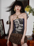 badtaste Western Floral Print Patchwork New Chinese Style Slim Fit Women's Tube Tops