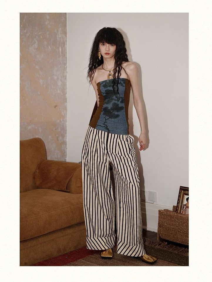 badtaste Western Floral Print Patchwork New Chinese Style Slim Fit Women's Tube Tops