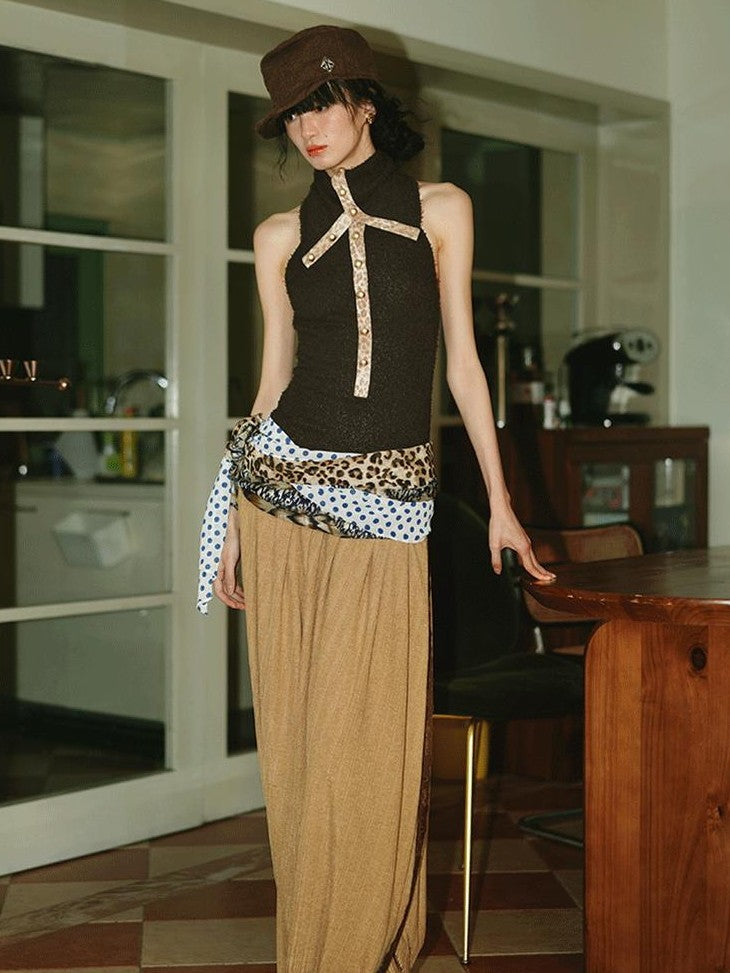 badtaste Western French Tailored Asymmetric Pleated Low Waist Women's Lace Maxi Skirts