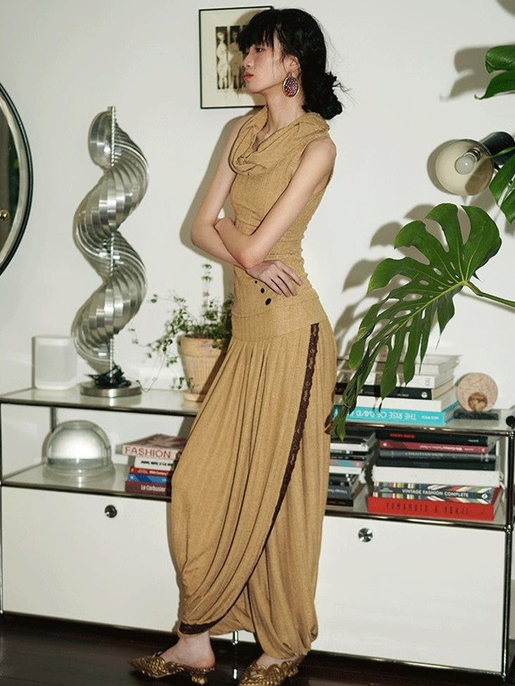 badtaste Western French Tailored Asymmetric Pleated Low Waist Women's Lace Maxi Skirts