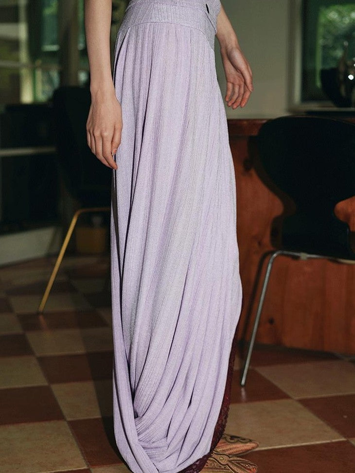 badtaste Western French Tailored Asymmetric Pleated Low Waist Women's Lace Maxi Skirts