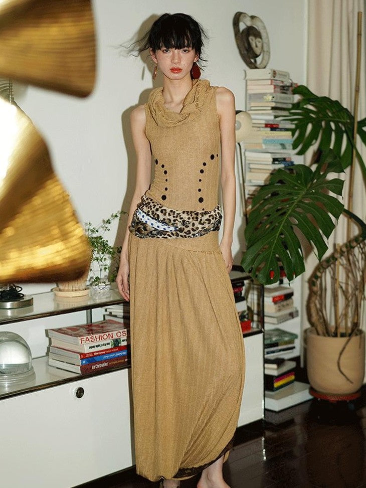 badtaste Western French Tailored Asymmetric Pleated Low Waist Women's Lace Maxi Skirts